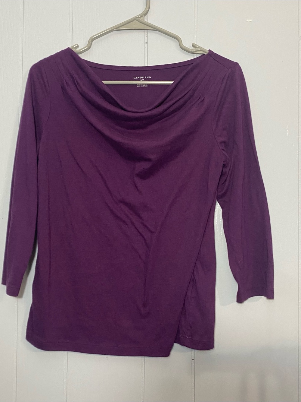 Y2K Lands' End Women's Purple Cowl Neck 3/4 Sleeve Top